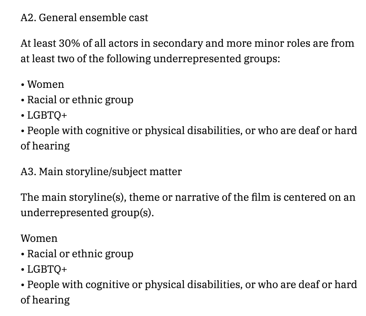 Variety's tweet photo. To qualify for best picture, films will need to meet two of four standards. Here's one of them https://t.co/tveoWc4ycR https://t.co/mM20hoFrck