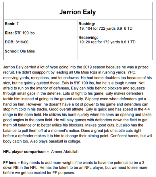 _NickWhalen's tweet photo. Example from The Devy Report
Jerrion Ealy RB Ole Miss
#devy
#devyreport
166 pages of profiles and rankings
https://t.co/Pj0hFS8GJn https://t.co/Pl27EXUbnm