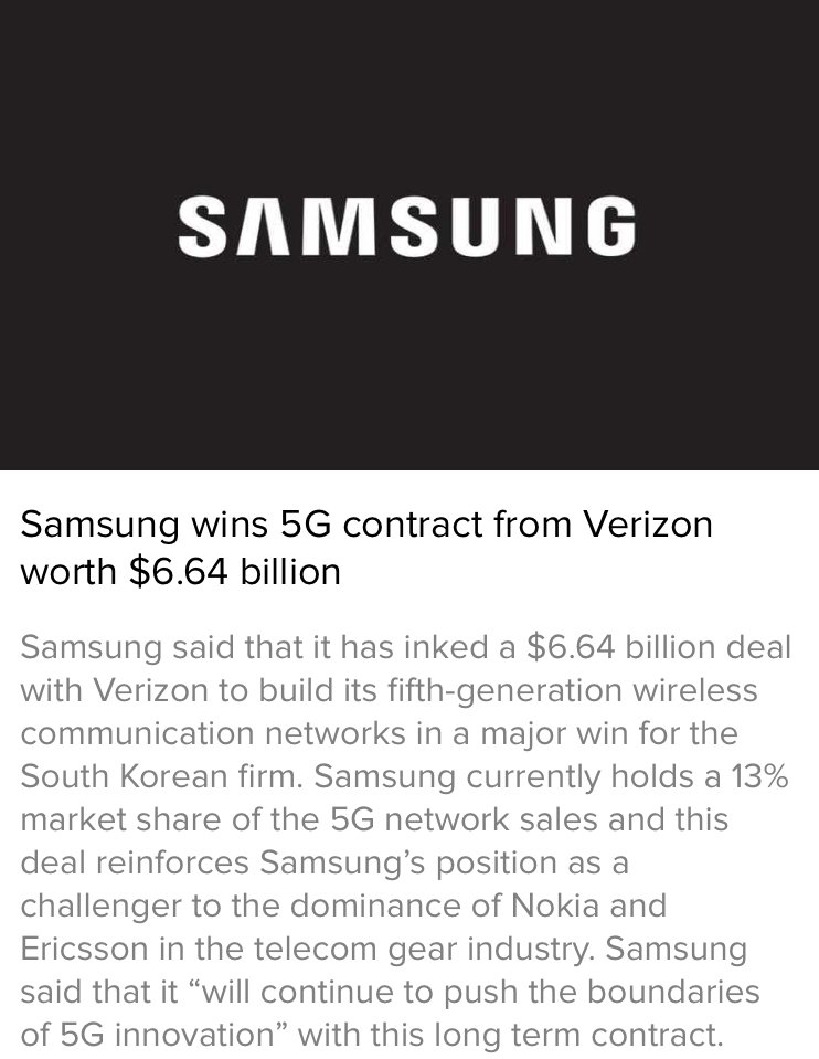 💪 Samsung wins 5G contract from Verizon worth $6.64 billion

Save your time by reading/listening such short news. 🗞️🎧  Download the popular TidBeats app 🚀@ tidbeats.org

#Samsung #Verizon #5G #infrastructure #SouthKorea #Nokia #Ericsson #businessnews #TechNews