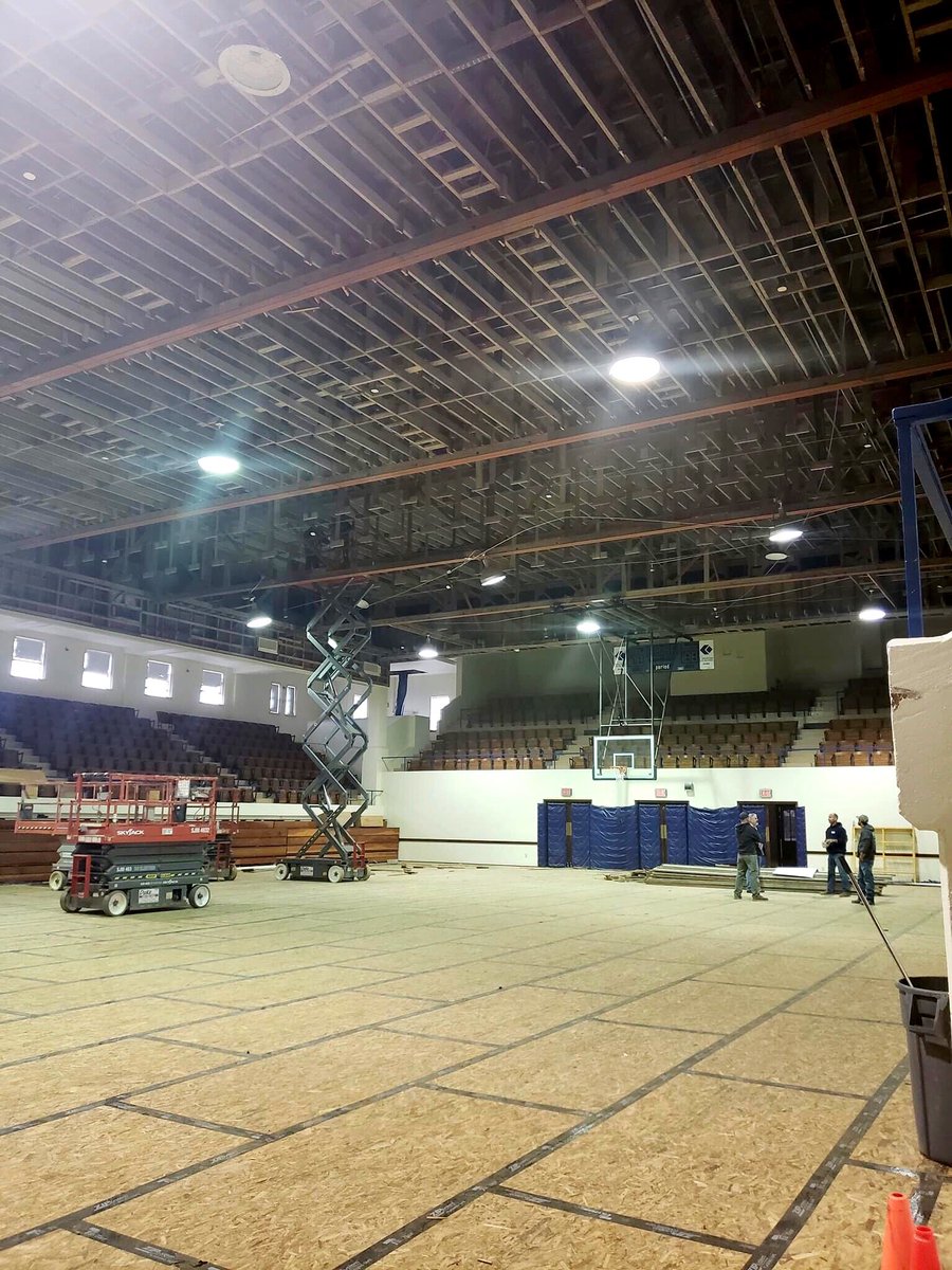 York_ParkandRec's tweet photo. Auditorium update... ceiling tiles and abestos removed from kitchen, lobby, basement and continued work on the main gym rafters. #YPR #YorkParksAndRec (1/x) https://t.co/VFy7E5S7In