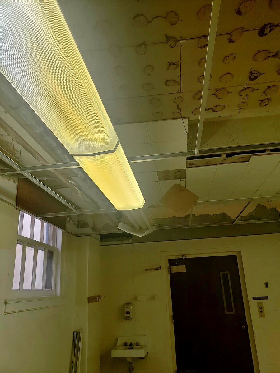 York_ParkandRec's tweet photo. Auditorium update... ceiling tiles and abestos removed from kitchen, lobby, basement and continued work on the main gym rafters. #YPR #YorkParksAndRec (1/x) https://t.co/VFy7E5S7In