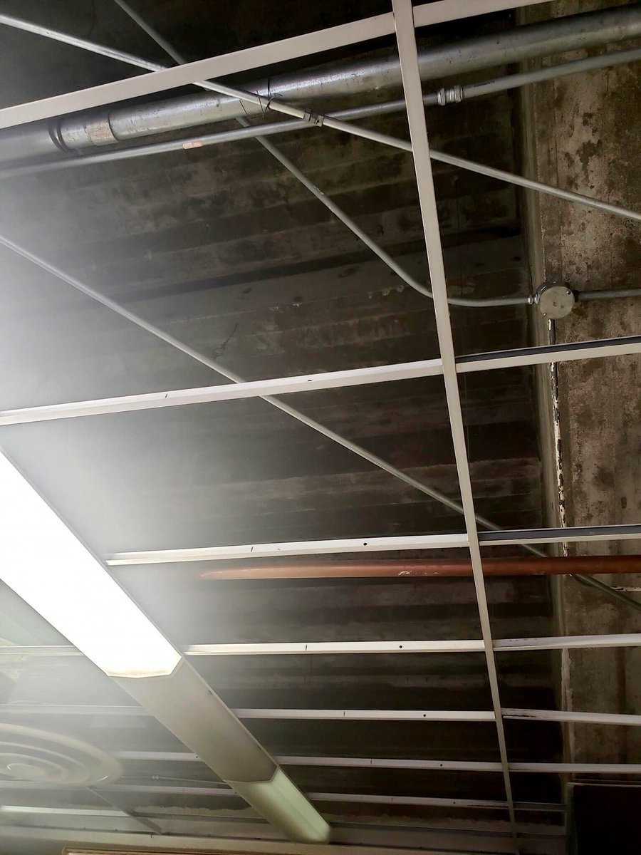 York_ParkandRec's tweet photo. Auditorium update... ceiling tiles and abestos removed from kitchen, lobby, basement and continued work on the main gym rafters. #YPR #YorkParksAndRec (1/x) https://t.co/VFy7E5S7In