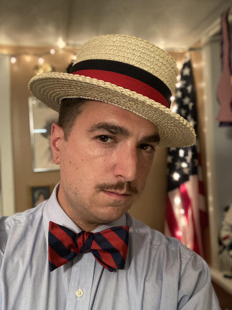 my1928's tweet photo. After many years of waiting for the right opportunity to purchase my first boater... it arrived today. Hoping for a few more sunny days to wear it out before the season ends. #strawboater #my1928 #jjhatcenternyc #bowtie #summerstyle #menstyle #vintagestyle https://t.co/pbymtj1xlj