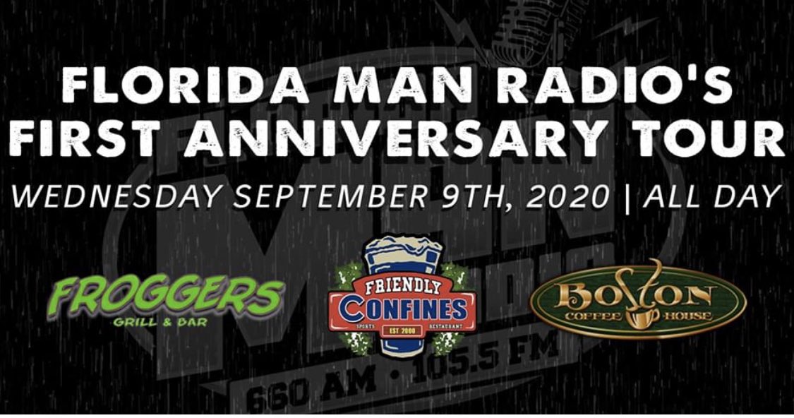 FLManRadio's tweet photo. It was written in the stars. We celebrate our one year anniversary on this planet tomorrow!!! Join us all day as we celebrate what has never been done before; Florida Man Radio on air! @AttyJustinClark @TheBurkeShow @BrianaSpeaks @LurchFMR @theJeffAdams https://t.co/RYe1qfwyU7