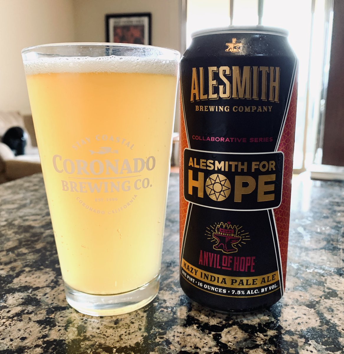 RJellyman's tweet photo. Rd 4 #TopBrewsTues Alesmith is Hope Hazy IPA. Effervescent for an IPA, floral &amp; hoppy nose, bitter in the finish. Solid NEIPA. #Hazettes #Hazebros #AnvilofHope I know Alesmith also makes a version of #BlackLivesMatter I think they’re throwing a beer into the arena. @afrobeerchick https://t.co/3dEqbArZCo