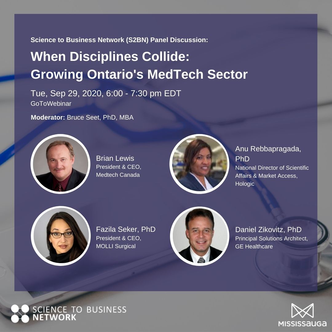 Curious about growing the #medtech space in Ontario? Join the #S2BN and @MississaugaEDO on Sep 29, 6:00-7:30 pm EDT.

We will highlight the diversity and multidisciplinary nature of Canadian medtech, and review the #challenges and #opportunities!

👉 s2bn.org/upcoming-events