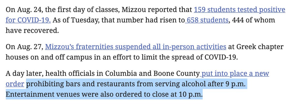 mattdpearce's tweet photo. Not sure what is more surreal -- a 44.6% positive rate for COVID in Boone County, Mo., where the University of Missouri just brought students back, or the fact that bars /restaurants/entertainment spaces are still operating indoor service at all. https://t.co/rlG2opMWOU https://t.co/xEYDRAUU8u