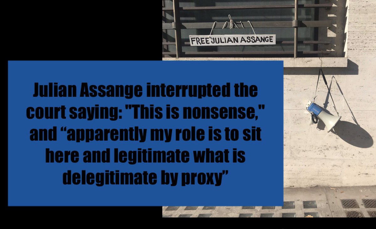 OpFreeAssange's tweet photo. #JulianAssange interrupted the court saying “This is nonsense,” and “apparently my role is to sit here and legitimate what is delegitimate by proxy.” #AssangeCase much of media is misquoting him. https://t.co/WzdxqLRMAy