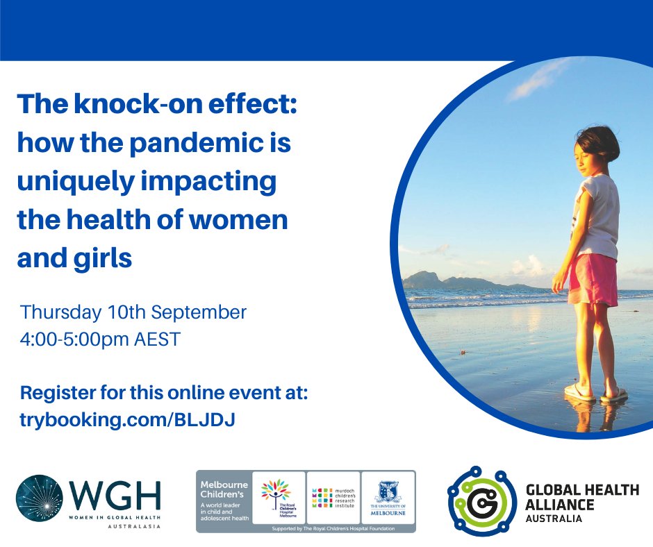 We are proud to present this intriguing discussion on the pandemic and the effect on women and girls in partnership with @glhamorg ad <a href="/MelbourneGlobal/">Melbourne Children's Global Health</a>: featuring the experts Professor Glen Mola, Professor Julie Bines and Ms Sarah Goulding. 
Please join: trybooking.com/book/event?eid…