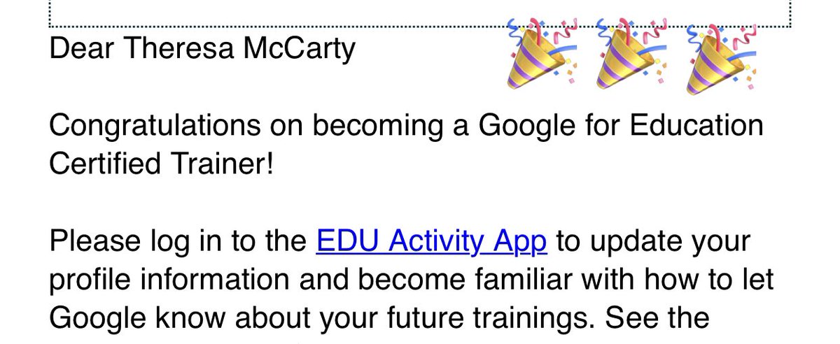 CCBOEInTech's tweet photo. Congratulations to Theresa McCarty, our newest Google Trainer for CCSD! #ccboeintech #ccinspire #googleET https://t.co/KXF7NK0IeC