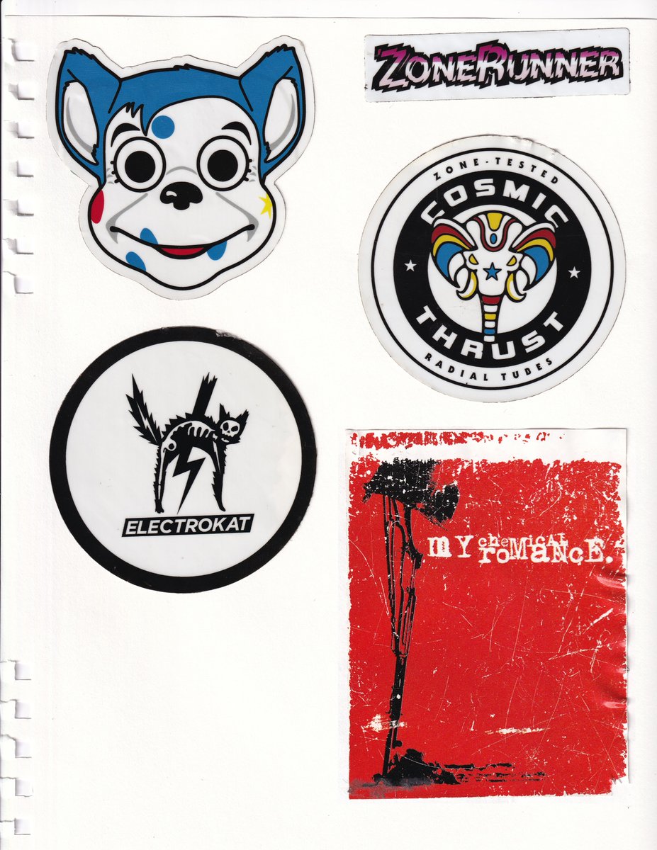 I scanned my old MCR stickers for funsies.

(2011 Danger Days sticker pack, 2007 "Ghost of You" sticker) 
