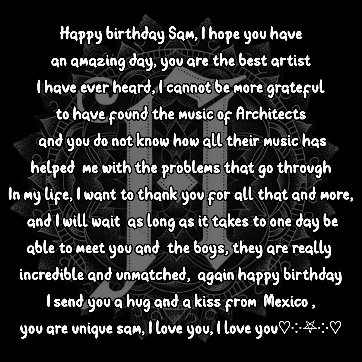 fxithlessdtd's tweet photo. @samarchitects I adore you as you cannot imagine, you are a great inspiration to me ♡༶⛧༶♡
Happy Birthday, I love You ❤💀
#samarchitects #samcarter #samuelcarter https://t.co/cRolED2qvK