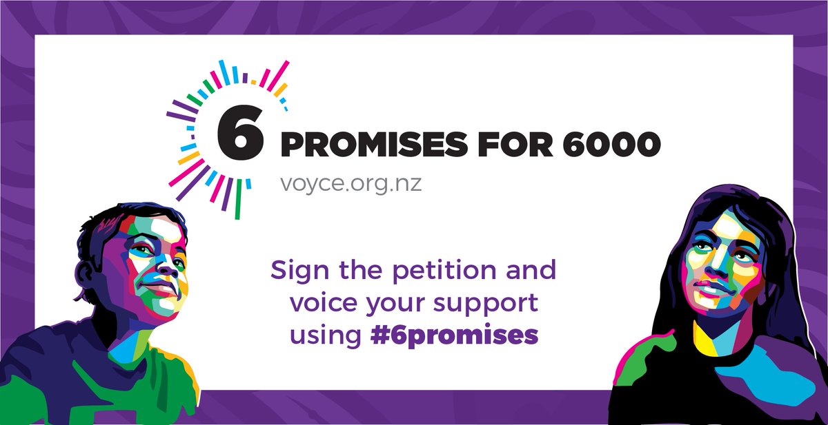 VOYCENZ's tweet photo. VOYCE – Whakarongo Mai worked with care experienced young people to come up with 6 PROMISES FOR 6000. Please sign the petition asking all elected representatives to commit to these 6 PROMISES and voice your support using #6promises https://t.co/5vA8ZMGPUr https://t.co/MFGvNgyxwa