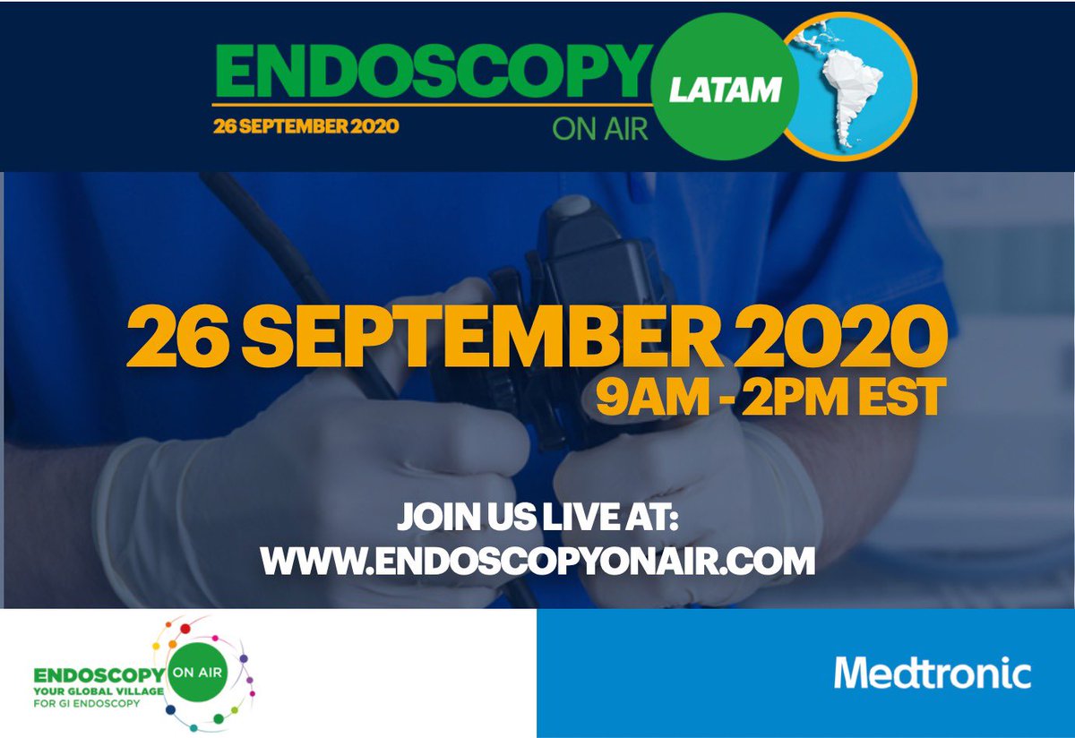 We are excited to announce our latest event in Latin America. Join us on September 26 at 9am-2pm CET. Register at endoscopyonair.com/latam-2020

<a href="/alerepici/">alessandro repici</a> <a href="/thomas_rosch/">Thomas Rösch</a> 

#endoscopy #latam #conference <a href="/Medtronic/">Medtronic</a>