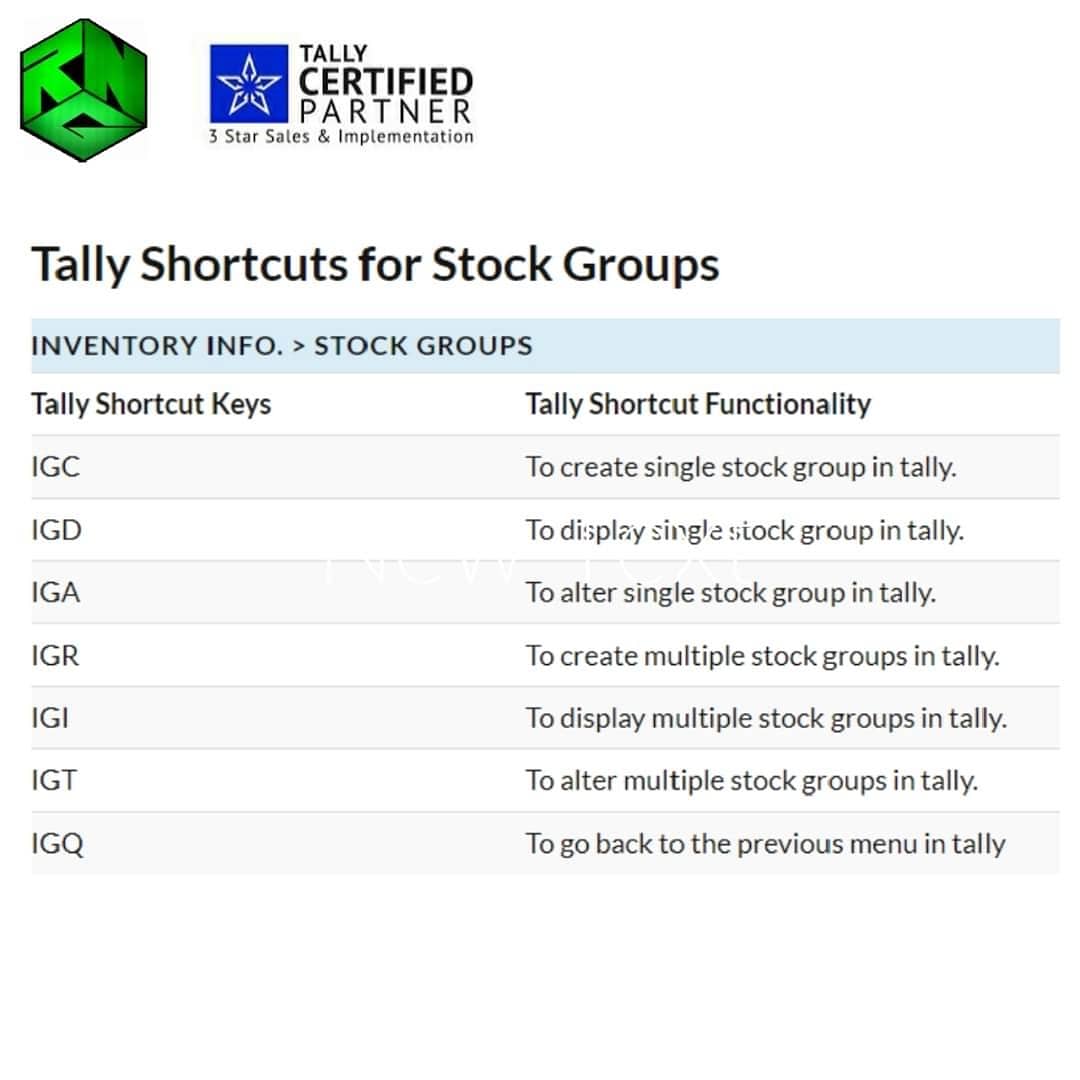RNexgen's tweet photo. Tally shortcut keys of Stock Group, Stock Item &amp; Stock Categories https://t.co/2yy5NvQSV8