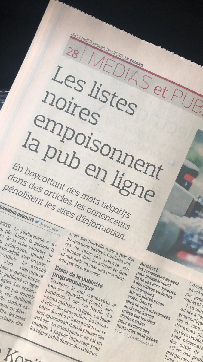 bertrandgie's tweet photo. On marche sur la tête. Une liste de 2000 mots-clés accompagne certaines campagnes de publicité. Si l’un de ces mots est présent au sein de l article, la campagne n’est pas diffusée. Parmi ces mots, par exemple, Angela Merkel, ou Édouard Philippe 🙈 https://t.co/xAAbrc5hfe https://t.co/kqbTH4KMF1