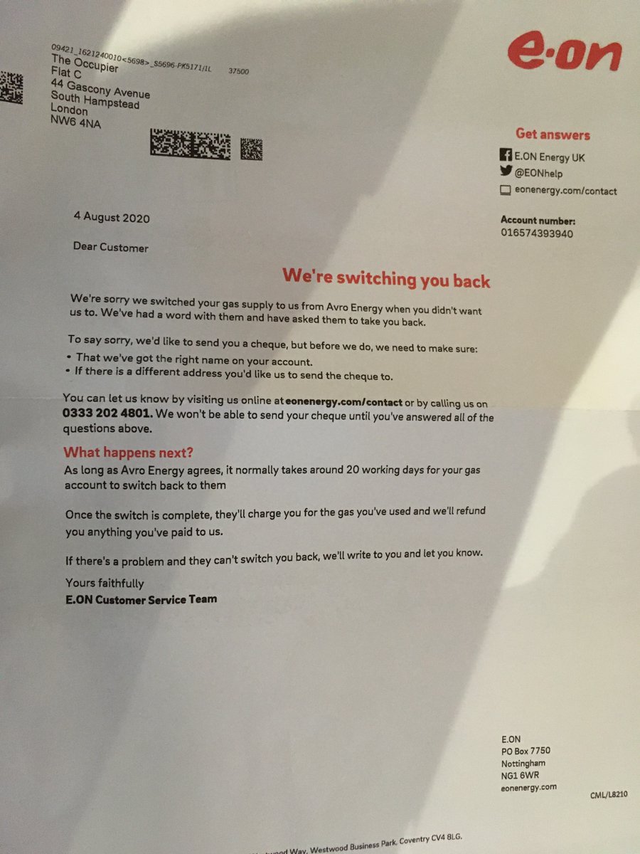 ERustichelli's tweet photo. @EONhelp Spoke with customer service about the below letter and they said to send an email to pphomemoves@eonenergy.com to receive my cheque. It's been over a month but haven't heard anything. If you could please help https://t.co/du7KDVjxub