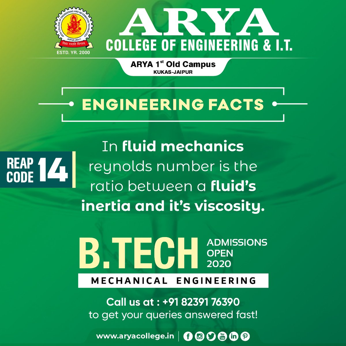 aryacolleges's tweet photo. #EngineeringFact of the day - The Reynolds number is the ratio of inertial forces to viscous forces within a fluid which is subjected to relative internal movement due to different fluid velocities.
#Engineering #AryaCollege #techfacts #aceit #admissionsopen #btechadmissions https://t.co/ycZJKbAb95
