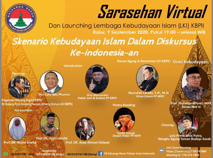 M_Harry_Naldi's tweet photo. Undangan *SARASEHAN VIRTUAL* dan Launching Lembaga Kebudayaan Islam (LKI) KB PII https://t.co/g0nytLKXF0