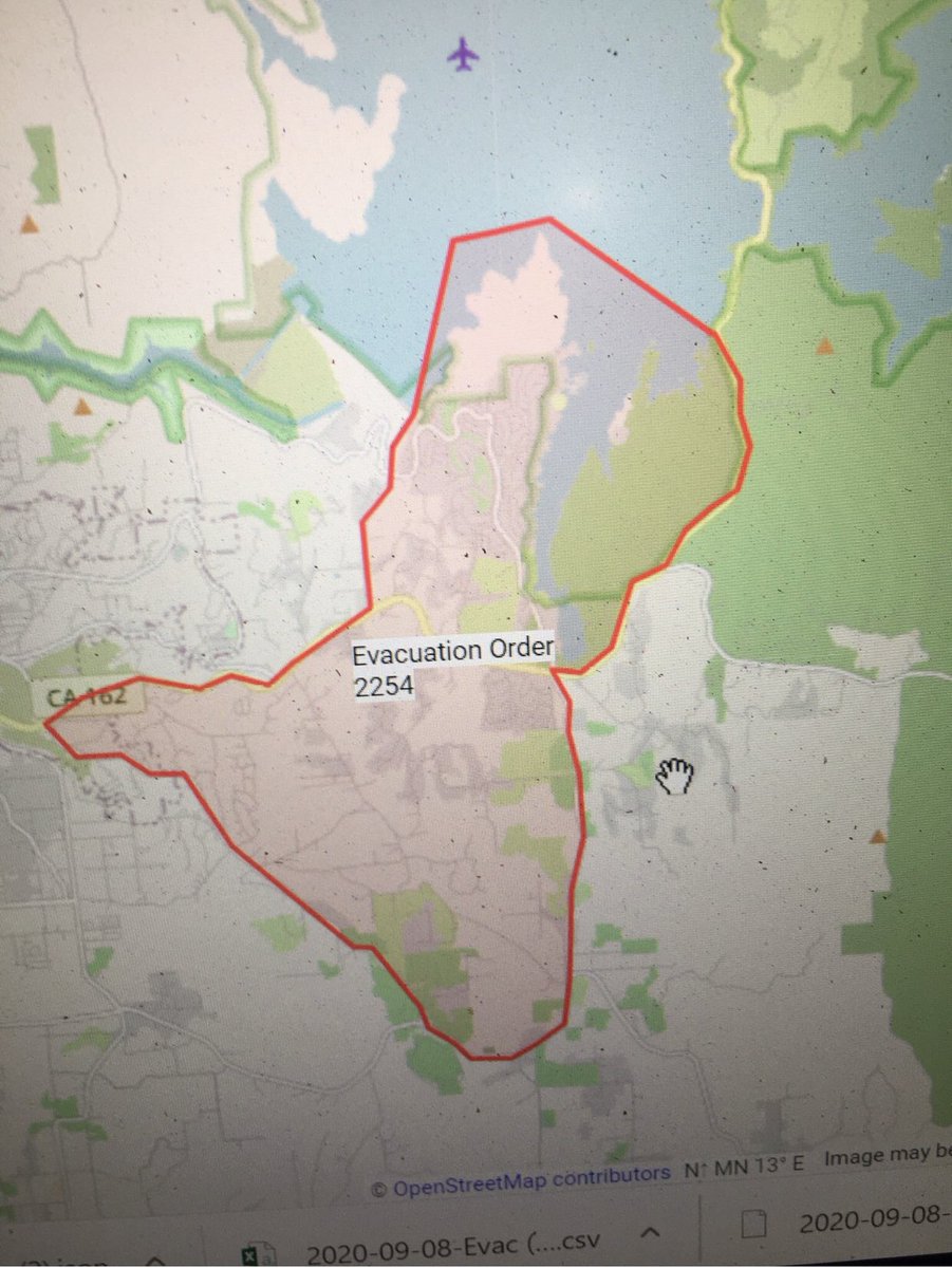 ButteSheriff's tweet image. Due to a high volume of users visiting the sartopo website, it is causing it to be extremely slow. Below is the map of the areas under EVACUATION ORDERS. 

9.8.20 11:12 p.m. 

#ButteSheriff #BearFire #NorthComplexFire