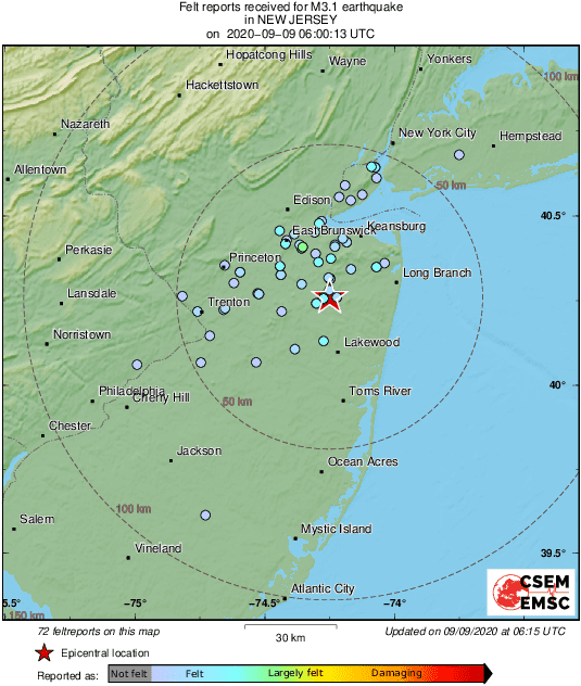 LastQuake's tweet photo. M3.1 #earthquake (#sismo) strikes 32 km SE of #Edison (New Jersey) 16 min ago. Effects reported by eyewitnesses: https://t.co/mqtPUFdPFG