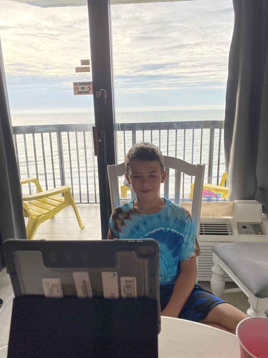 PrimeauShelley's tweet photo. One positive of virtual school is learning from anywhere. @DolvinES #FCSRising #dolvingoesdigital #muchneededchange https://t.co/yXNEiGqTXI