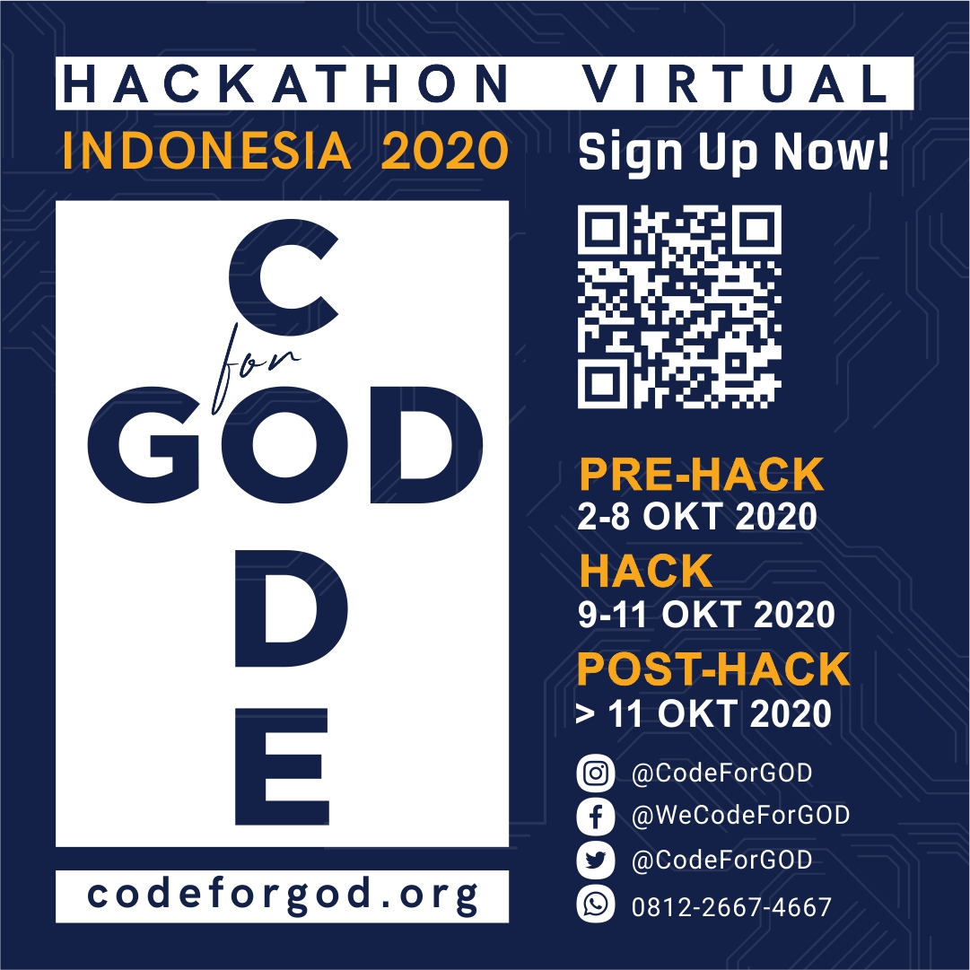 codeforgod's tweet photo. Ayo manfaatkan komunitas Hackathon #CodeForGOD virtual Indonesia 2020 dgn maksimal. Siapkan dirimu! Save the date &amp; segera join iya!

Info selengkapnya: https://t.co/FzMFhYpUlW

#hackathon
#virtualhackathon
#codechristian
#indigitous
#programmerkristen
#SABDA
#YLSA
#IT4God https://t.co/JFa9LZPMIz