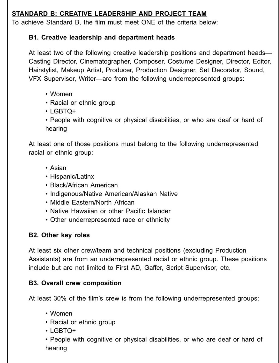 Ok, a further clarification of B1: First clause says at least two dept heads have to be female, nonwhite, LGBTQ+, or disabled, but the second clause further clarifies that at least one of those dept heads has to be nonwhite, if that wasn’t already fulfilled by the first clause