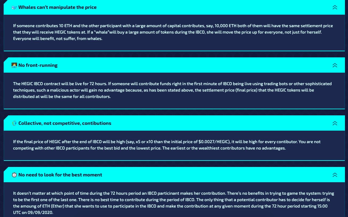 The most interesting aspect of this launch is there's no rush to bid over 72 hrs.Every HEGIC IBCO participant will have the same price.During the IBCO contributors' liquidity will be pooled.It means there will be no difference in settlement prices for the contributors.