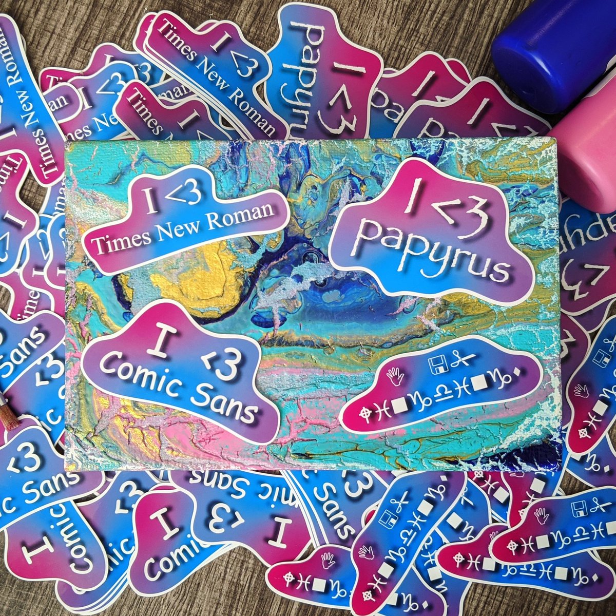PStarryeyes's tweet photo. Another beautiful set of stickers designed and ordered by insta user sketti_stain_studio! Personally, I'm a fan of that "I <3 Papyrus" one. 😉 DM us to get your stickers made today! #stickers #stickershop #smallbusiness #stickermaker https://t.co/sfiwxVi1IB