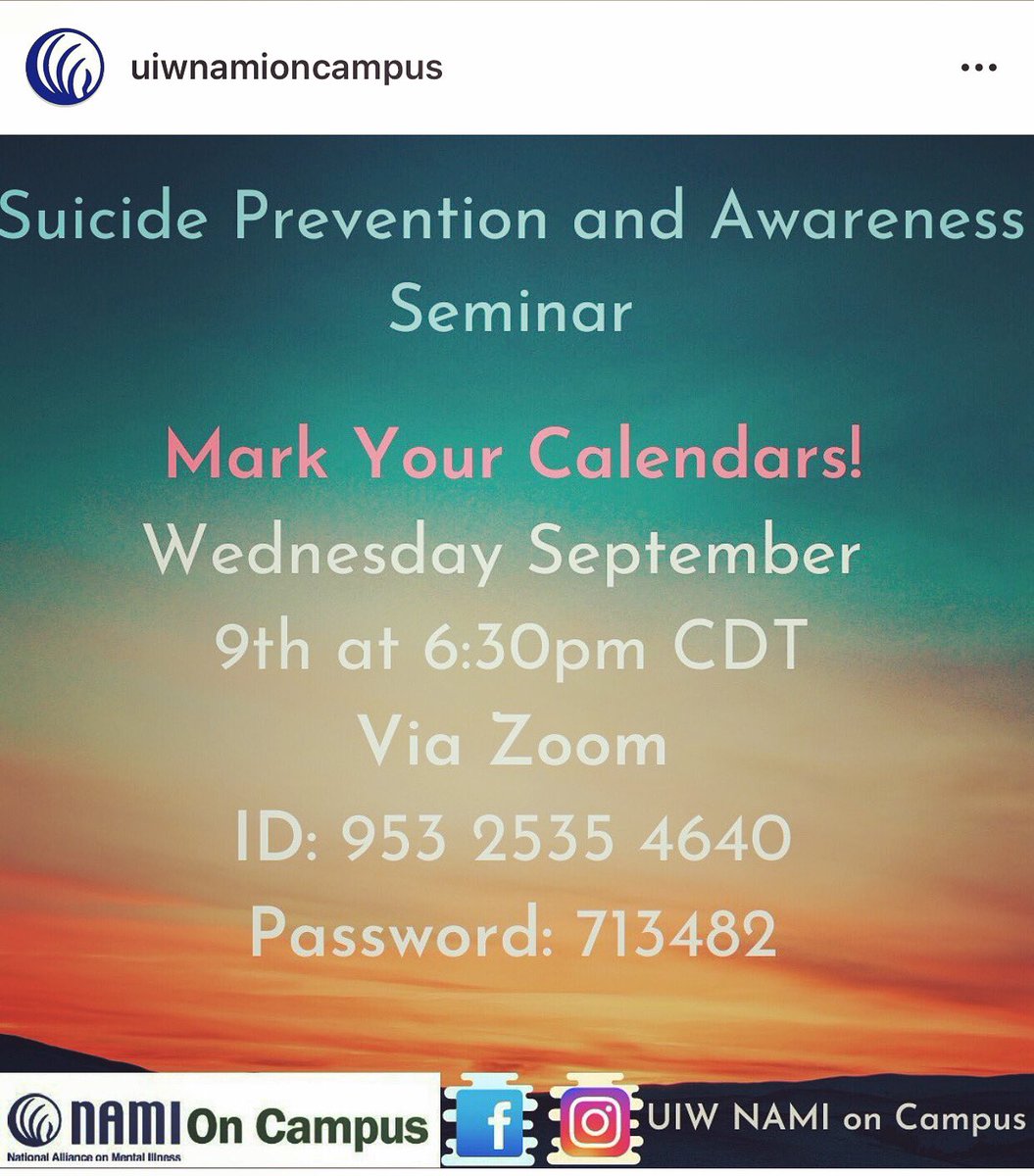 UIW_Intramurals's tweet photo. Suicide Prevention and Awareness Seminar with @uiw_noc Wednesday at 6:30 PM on Zoom!  #YouAreNotAlone https://t.co/YQ3R6A1GRC