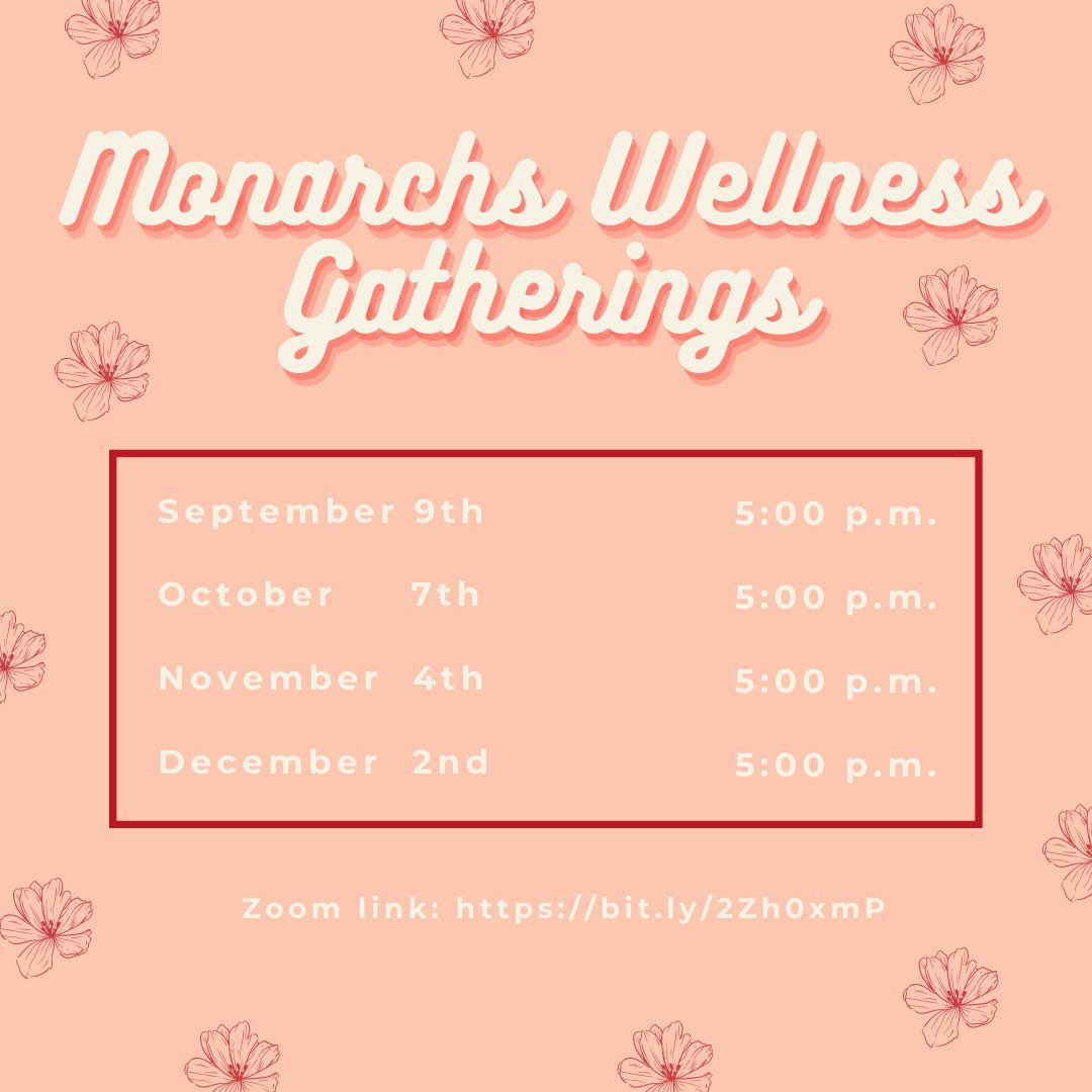MonarchsOnStEds's tweet photo. Mark your calendars with these dates! 🗓🖊

With everything happening around the world, we want to make sure there is a safe welcoming space for anyone on campus to be a part of. 

Latin/x support group will be transferred into Monarchs Wellness Gatherings. https://t.co/ImlWzHUONT