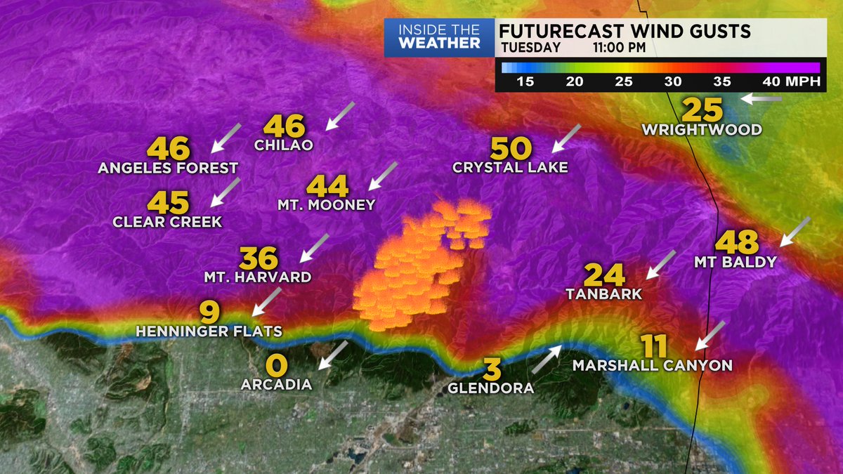 leahhanono's tweet photo. All eyes on the @Angeles_NF over the next 18 hours
#SantaAnaWinds will be the strongest late tonight into Wednesday morning, meaning the #BobcatFire could continue spreading southward into the foothill communities. Be prepared, stay alert overnight! #SoCal #CaliforniaFires #CAwx https://t.co/eqG0lWmFbX