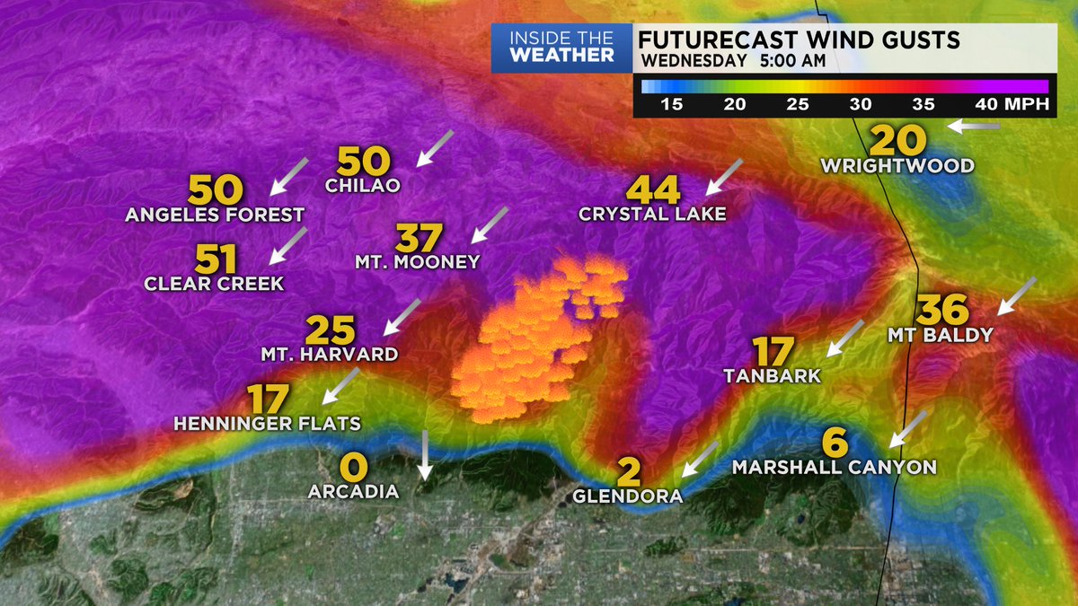 leahhanono's tweet photo. All eyes on the @Angeles_NF over the next 18 hours
#SantaAnaWinds will be the strongest late tonight into Wednesday morning, meaning the #BobcatFire could continue spreading southward into the foothill communities. Be prepared, stay alert overnight! #SoCal #CaliforniaFires #CAwx https://t.co/eqG0lWmFbX