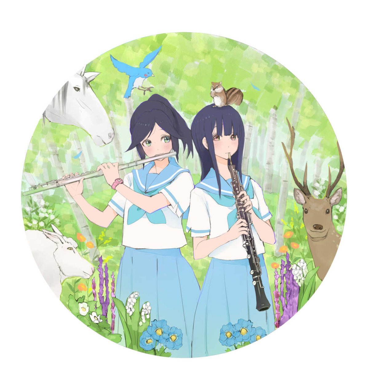 傘木希美 ,鎧塚みぞれ 「#これを見た人はセーラー服の画像を貼れ
なるほど… 」|ばな@ウマ娘本新刊🍈さん委託中！のイラスト