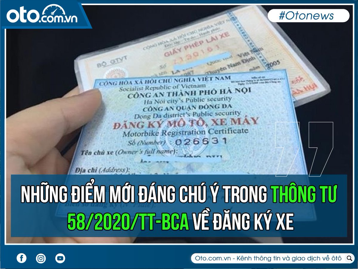 otocomvndvg's tweet photo. Trong Thông tư 58, Bộ Công an đã quy định quy trình cấp, thu hồi đăng ký, biển số phương tiện xe cơ giới đường bộ với nhiều điểm mới đáng chú ý (thay thế Thông tư 15/2014).

👉 Xem thêm chi tiết: https://t.co/dv5t9UHBoK

#otocomvn #xe_hơi #tinxe
#otonews #phapluat https://t.co/SKQldWcFbz