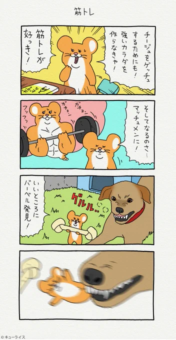 4コマ漫画スキネズミ「筋トレ」月28日まで、広島パルコ「フェムフェムランド」開催中!→スキネズミ 