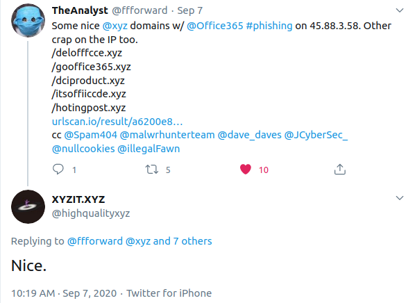 GSecChallenges's tweet photo. Looks like @XYZ domain registrar is #Bulletproof. But try to claim the opposite: https://t.co/l0JwYbdmca #infosec https://t.co/AKJnTVO53v
