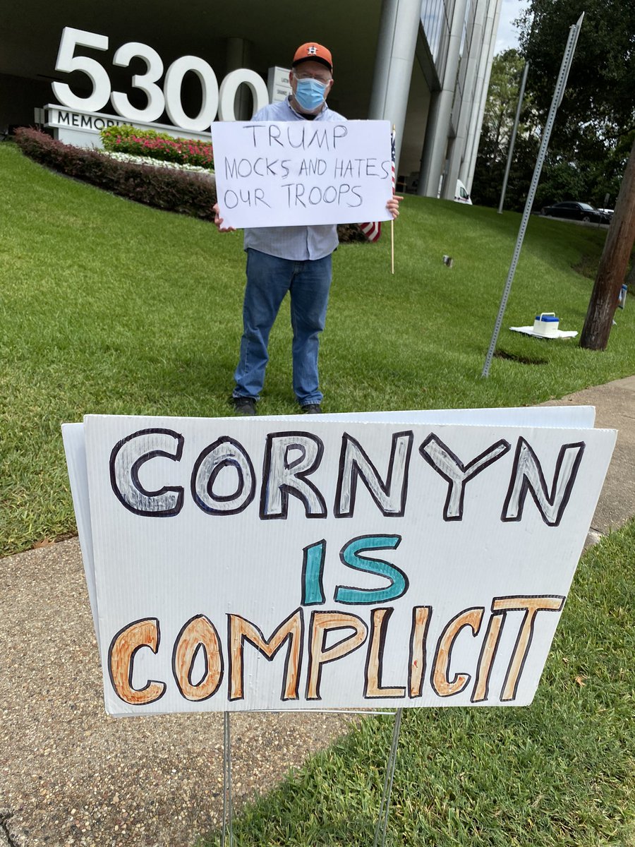 ciaobird's tweet photo. Bad for Texas: Coward John Cornyn. Vote him out! #TuesdaysAtCornyns Week187 #Houston #GoodTrouble #WhyIMarch #SilenceIsNotAnOption #BlackLivesMatter #ComplicitCornyn #VisibleIndivisible #StandOnEveryCorner #SaveThePostOffice #COVID19 #Indivisible #Vote #MJHegar for #Texas https://t.co/J7jwE1jgxz