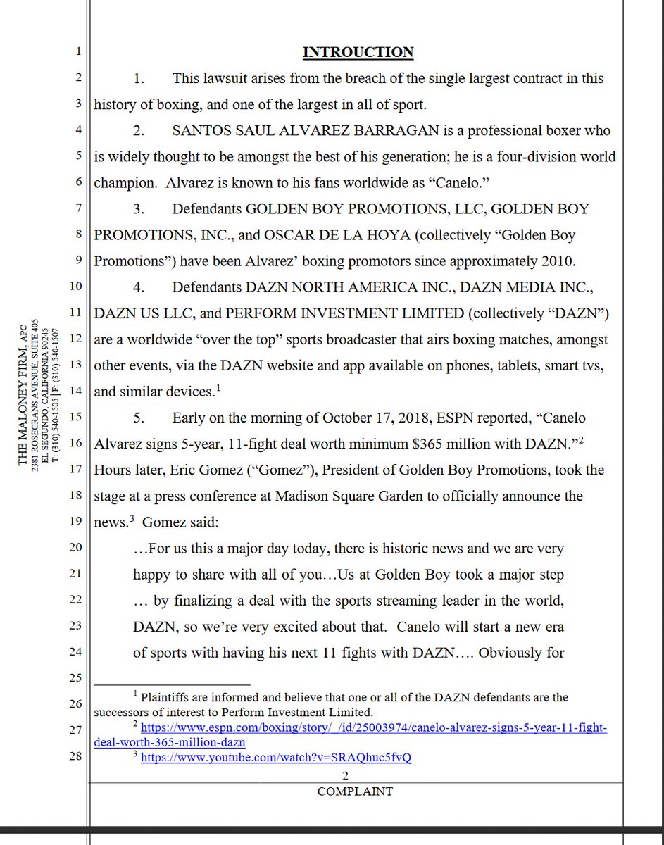 case 2:20-cv-08226 @canelo v  @dazngroup  @GoldenBoyBoxing  @OscarDeLaHoya first 4 pages of 24. 10 total complaintsdemand for jury trial #boxing  #boxeo