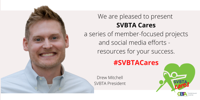 gbta_siliconv's tweet photo. Together with the SVBTA Board of Directors, we look forward to your support of SVBTA Cares. 

#DrewMitchell, #SVBTA
#SVBTACares #GBTA #businesstravel #networking https://t.co/VTZfc1xvo9