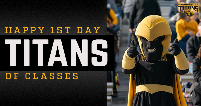 UWOshkoshTitans's tweet photo. It's been a crazy year, but it sure does feel great to be back! Have a happy first day of classes Titans! 💛🖤

#HailTitans https://t.co/UHnDyJUynF