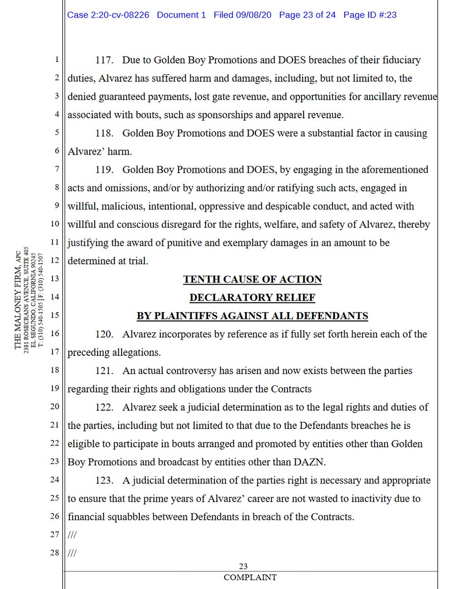 case 2:20-cv-08226 @canelo v  @dazngroup  @GoldenBoyBoxing  @OscarDeLaHoya first 4 pages of 24. 10 total complaintsdemand for jury trial #boxing  #boxeo