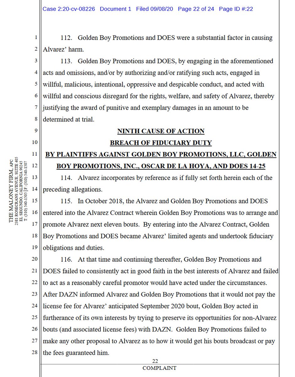 case 2:20-cv-08226 @canelo v  @dazngroup  @GoldenBoyBoxing  @OscarDeLaHoya first 4 pages of 24. 10 total complaintsdemand for jury trial #boxing  #boxeo