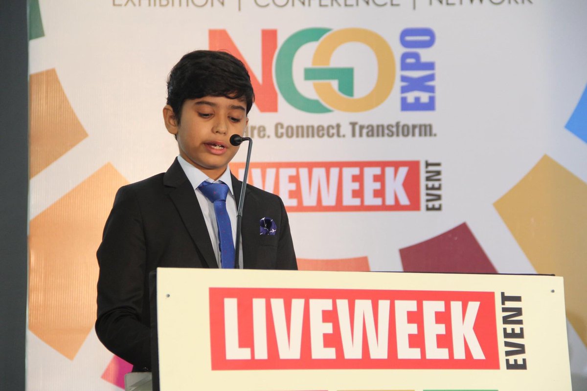 Youngest speaker Krishna Sachdeva speaking at nonprofit conference <a href="/ngo_expo/">NGO Expo</a> hosted by <a href="/liveweekgroup/">Liveweek</a> in New York City #liveweek #liveweekgroup #ngoexpo
