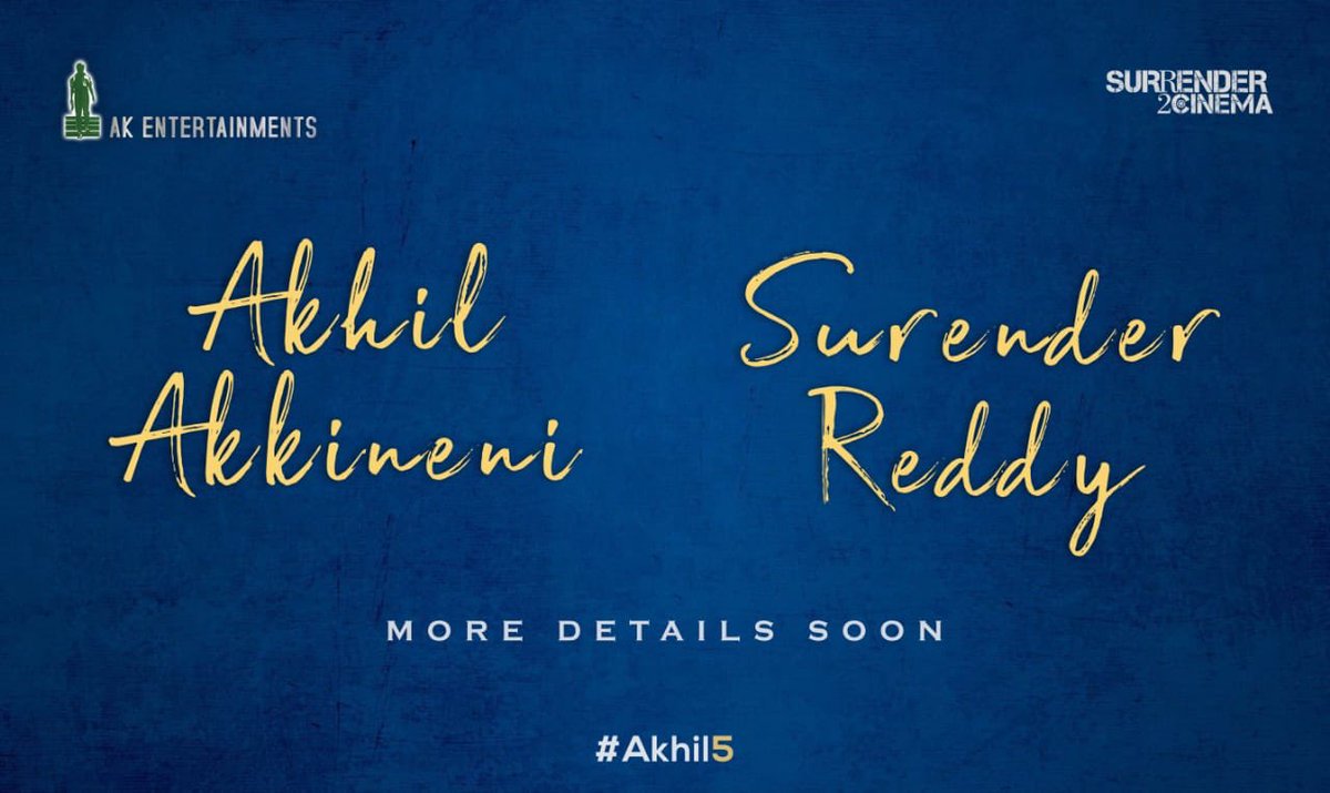 sri50's tweet photo. Young &amp; Dynamic Hero @AkhilAkkineni8🔥 Joins Hands With Stylish &amp; Star Director @DirSurender⚡For ⭐⭐⭐⭐⭐#Akhil5 

@AnilSunkara1 @AKentsOfficial @S2C_Offl @VamsiVakkantham 
@teamaimpr 
More Details Soon.... https://t.co/MY2qMY2WQd