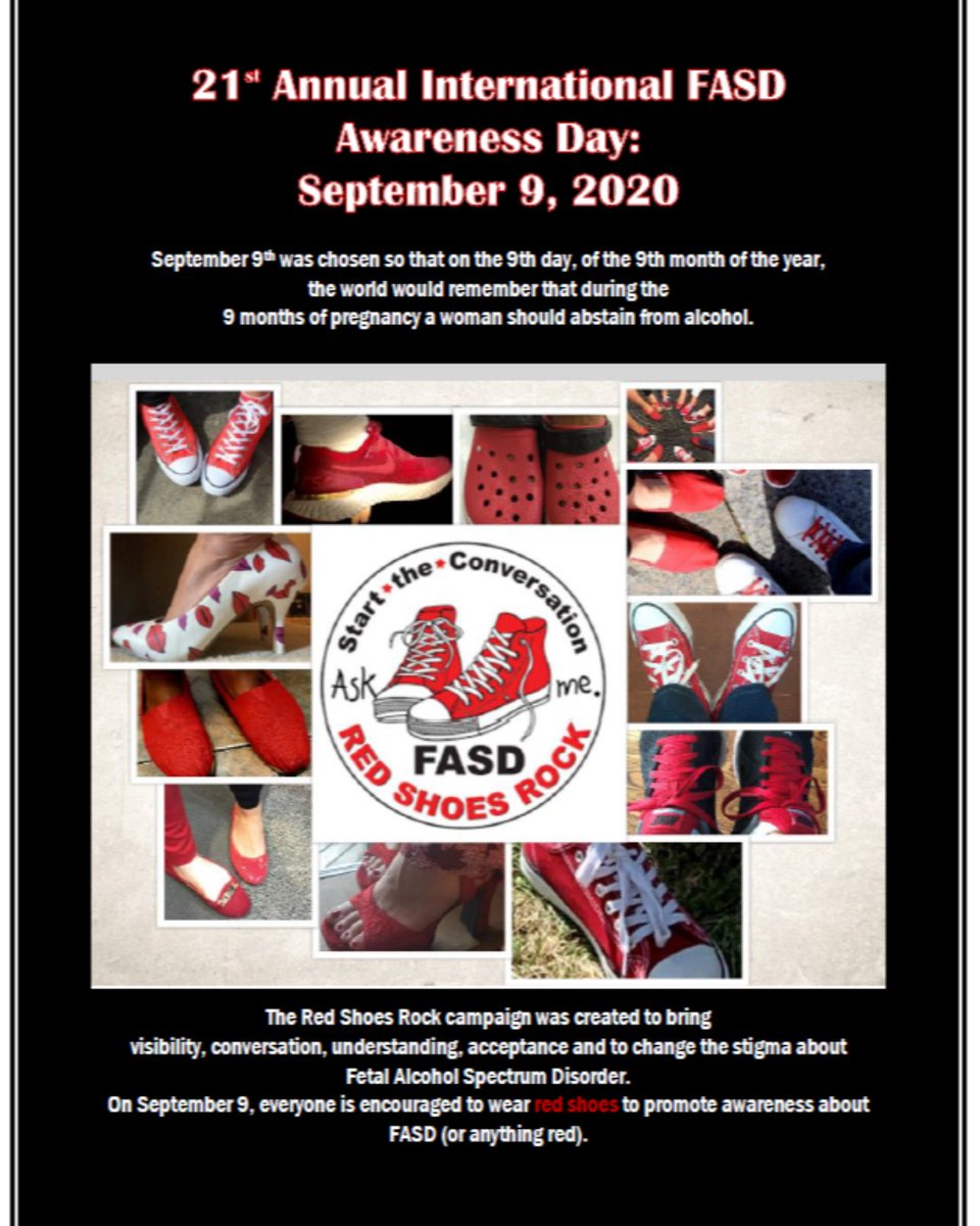 fasdhamiltonca's tweet photo. Today is Fetal Alcohol Spectrum Disorder Awareness day.
Let's see pictures of red shoes to show your support with these hashtags: #FASD #ThinkFASD #RedShoesRock #fasdhamiltonca https://t.co/83yechG7El