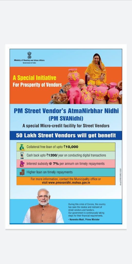 SonuSood's tweet photo. PM SVANidhi, a special initiative by our Honourable @narendramodi for empowering street Vendors for Self Reliant India. Pleased to support an initiative empowering 50 lakh street vendors.
#AatmaNirbharVendor 
@HardeepSPuri
@PIB_India
@mygovindia
@MoHUA_India https://t.co/TiOiu9qQpF