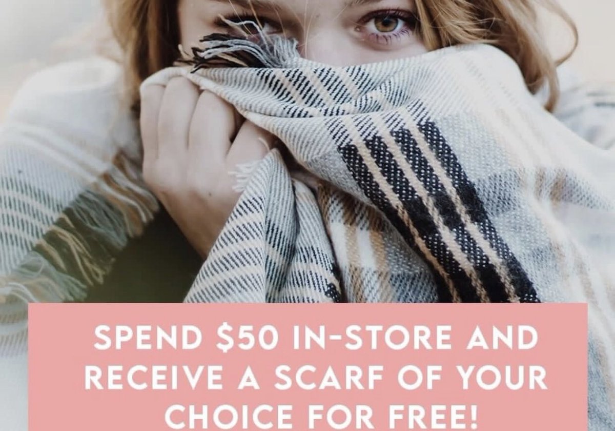 Be Fall Ready...a free scarf from the HOB with $50 purchase. #yvrthrift #vancouvervintage