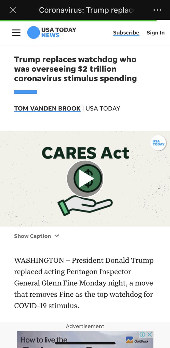 4）Trump replaces watchdog who was overseeing $2 trillion coronavirus stimulus spending